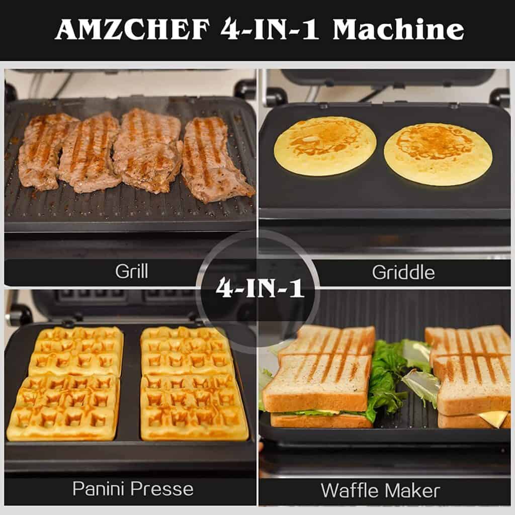 AMZCHEF Sandwichera Eléctrica 4 en 1